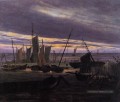 Bateaux dans le port au soir romantique Caspar David Friedrich